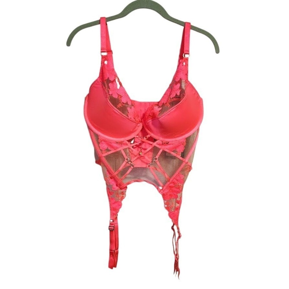 HONEY BIRDETTE Rue Lace Basque Corset Lingerie Neon Pink NEW size 38G
